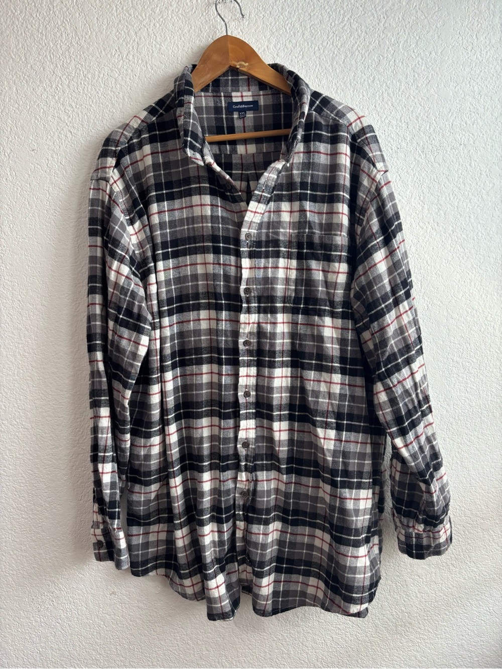 Croft & Barrow Casual Cotton Plaid Button-Up Shirt Black White Red Men’s XXL